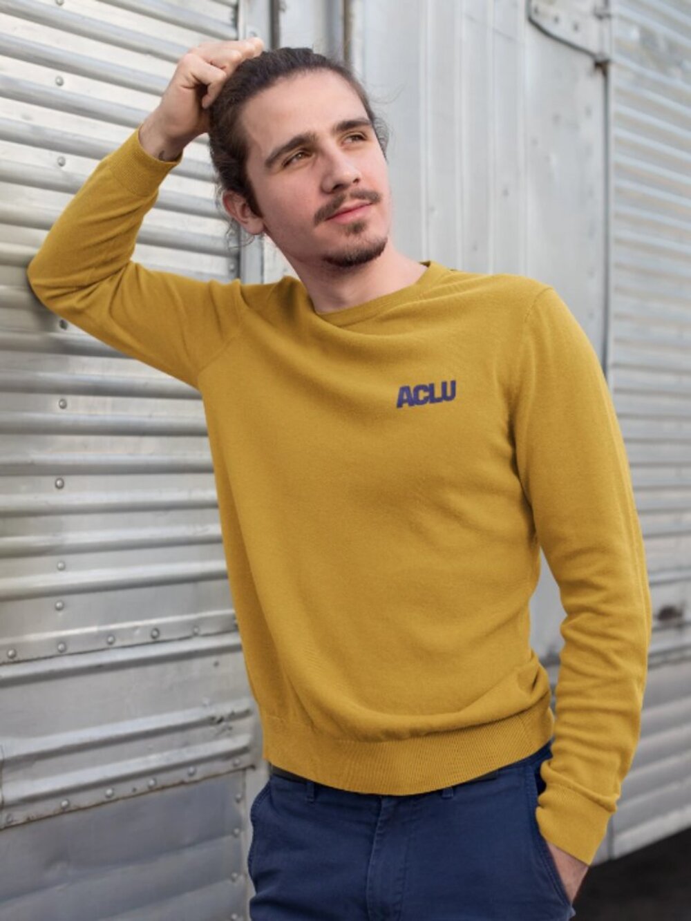 ACLU Stitched Logo Sweatshirt (Mustard, S)